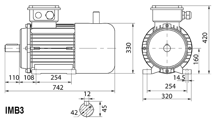 Размеры двигателя Able MSEJ160L2-4 IMB3